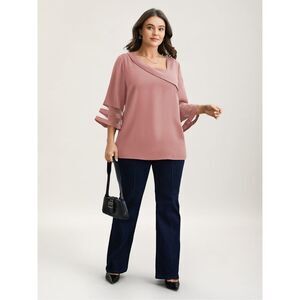 NWT Bloomchick size 28  Sheer Sleeve Patchwork Asymmetrical neckline top.